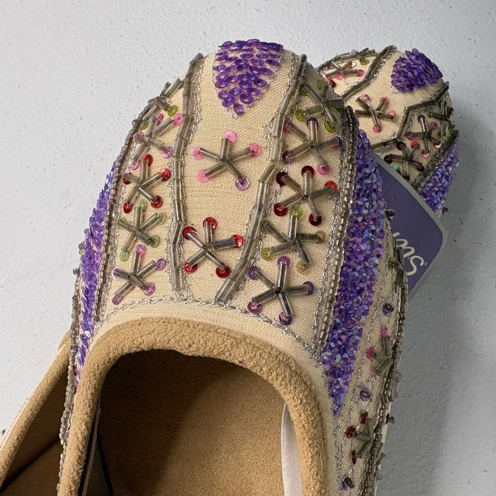 Dearfoams Studio Slippers Embellished Beaded Boho Flats Cream‎ Purple Size 8